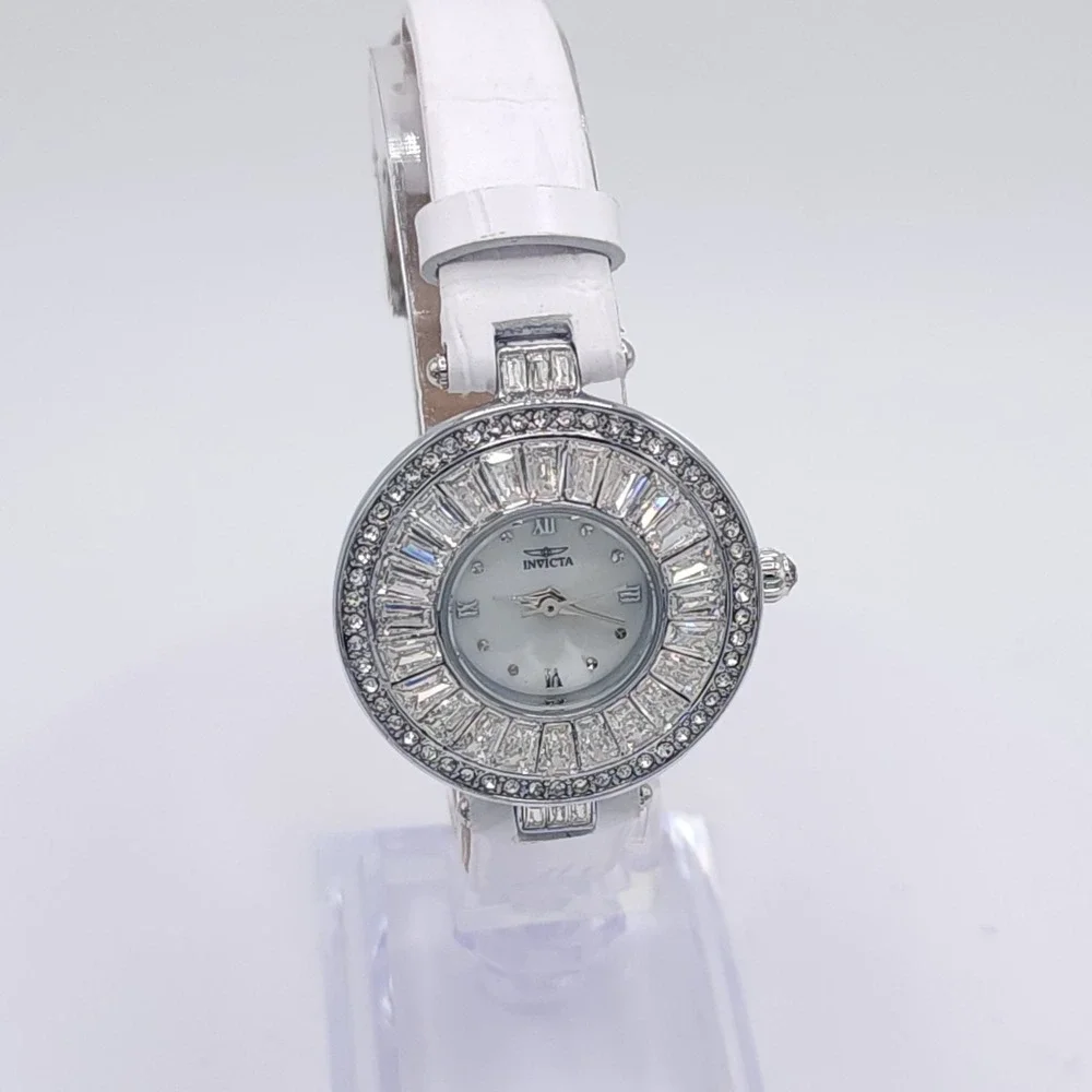 Invicta Celestial 70352 Womens Watch Silver Crystal White Leather 30mm New